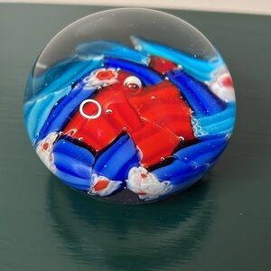 Vibrant Red and Blue Glass Art Piece